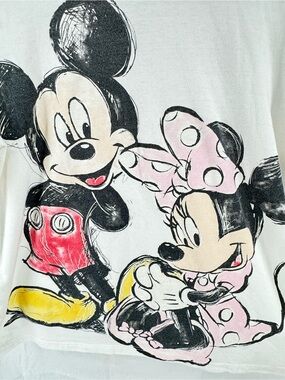 Disney White Tee with Mickey & Minnie Pink Bow Graphic